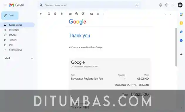 invoice pembayaran menggunakan vcc google developer